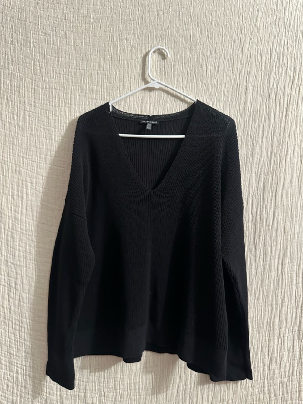 Eileen Fisher Organic Colton and nylon blend V-Neck Ribbed Pullover Sweater Sz L